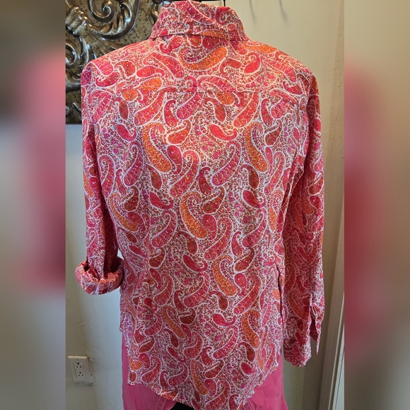 Tommy Hilfiger Paisley Orange Pink Button Down Large - Picture 4 of 6